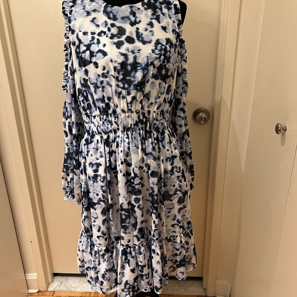 Eliza J. Blue and White Cold Shoulder Dress (NWT)